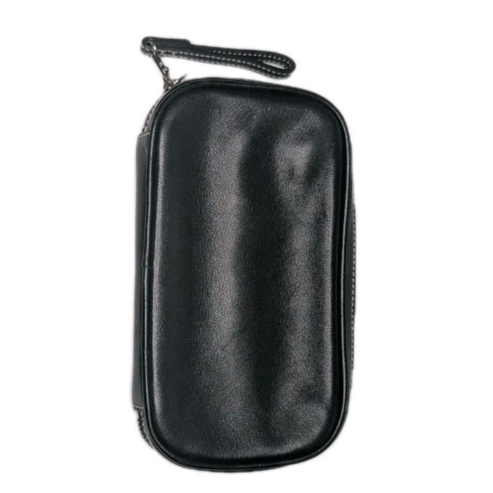 Y2K Coach Leatherware Leather Jewelry Cosmetic Case Black Zipper Suede Interior